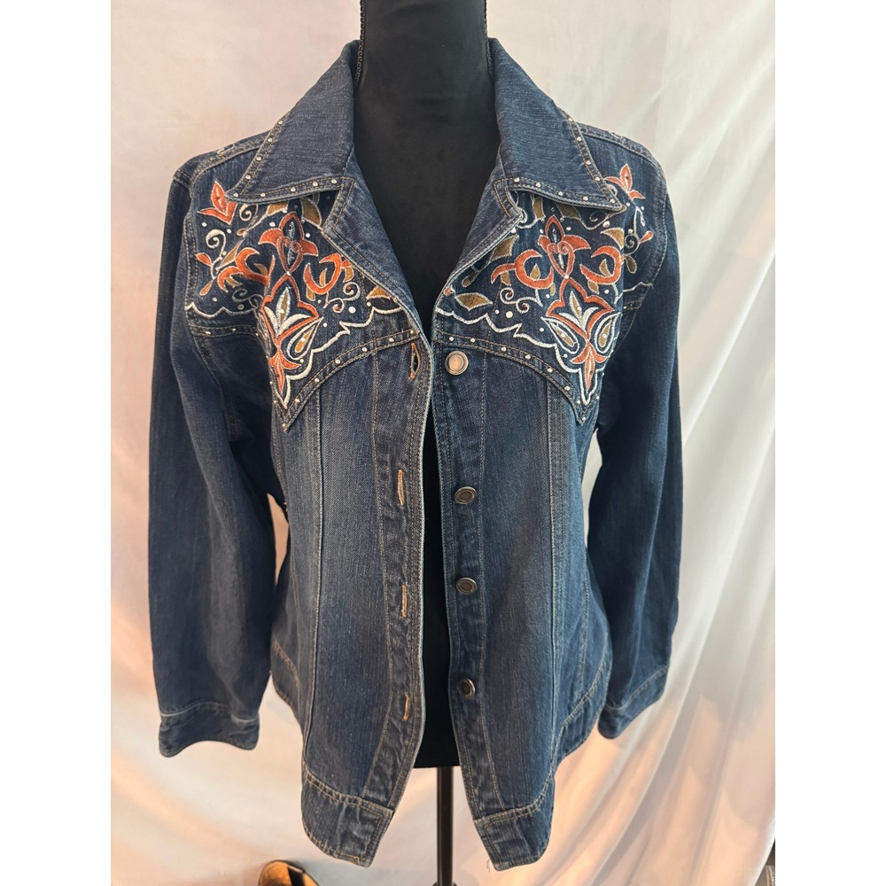 Gordon James Embroidered Denim Jacket Womens L Blue Western Studded Cotton